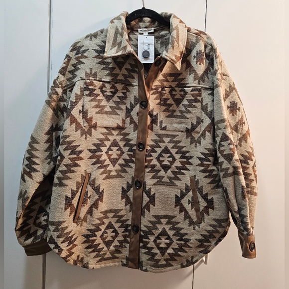 Main Strip Other - Main Strip Aztec Sherpa Jacket in Tan and Brown
